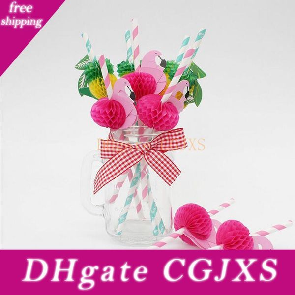 

20oz mug 6 *197mm flamingo paper mugs pink and blue straws wedding decorations party event supplies bar tools for tumbler cups