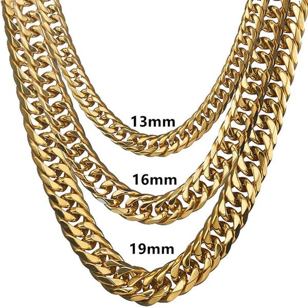 

mens necklaces chains stainless steel gold color necklace for men women curb cuban jewelry 13/16/19mm 7-40inch, Silver