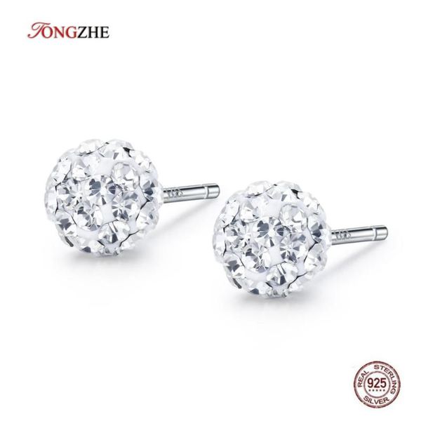 

tongzhe statement earrings for women 925 sterling silver 6*6mm clay micro pave disco ball stud earrings modern jewelry, Golden;silver