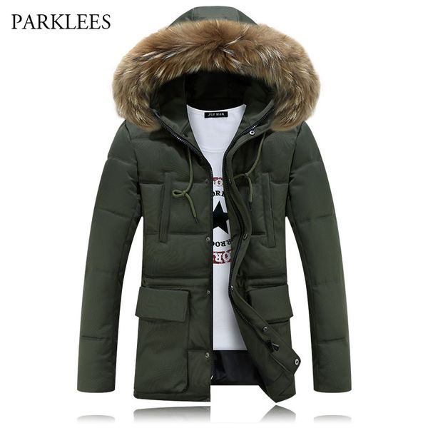 

long hoooded parka men 2020 warm winter jacket men fashion brand design solid manteau homme hiver big fur outwear army green 4xl, Black