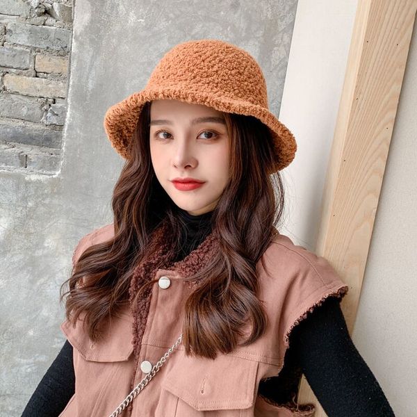 

2020 новый женский осень и зима все матча симпатичные вязаная bucket hat модные девушки женщин плюша овечьей шерсти мода теплый рыболова hat, Blue;gray