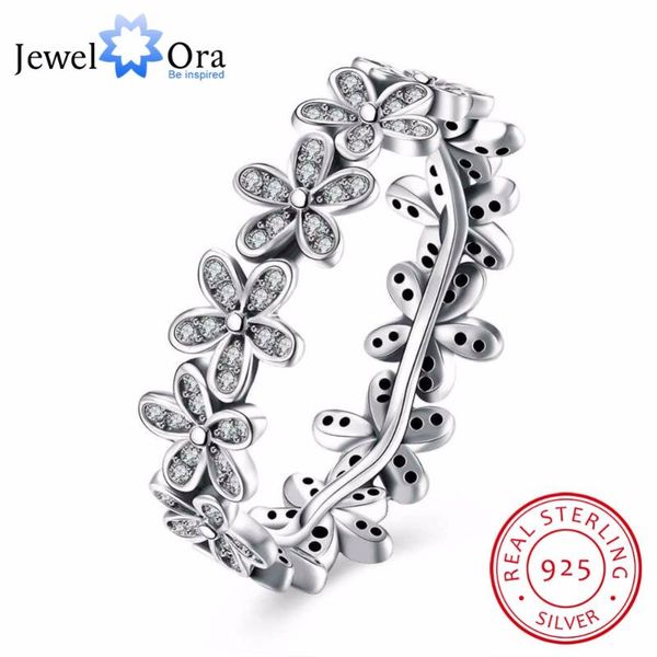

solid 925 sterling silver ring flowers inlaid zircon fashion accessories rings for women wedding jewelry (jewelora ri102593, Golden;silver