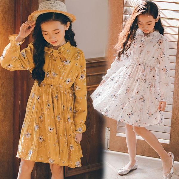 

2020 spring floral printing girls dresses kids long-sleeve chiffon dresses for girls fashion elegant baby dresses, #8361, Red;yellow