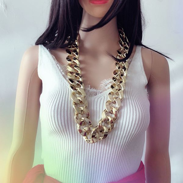

hip-hop exaggerated big gold chain personality performance props plastic imitation gold necklace nightclub, Silver