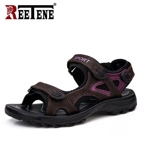 

reetene summer sandals women genuine leather casual women's sandals comfort female open toe breathable women, Black