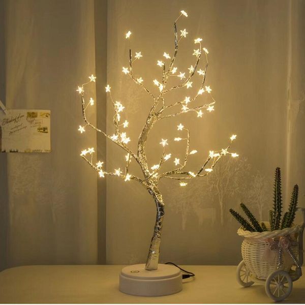 LED Partido Pentagonal Tree Pasted Lâmpada com Lâmpada de Mesa Branca Estrela para Casa Casamento Quarto Decoração USB Bateria Alimentado # YL10