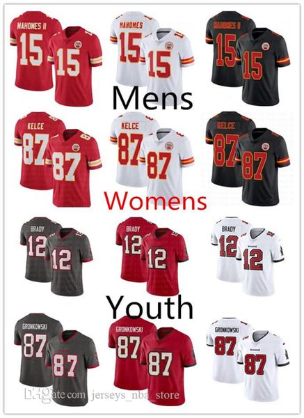 

Mens Womens Youth Kansas City Chief 15 Patrick Mahomes 87 Travis Kelce Buccaneer Tampa Bay Tom Brady Rob Gronkowski jerseys