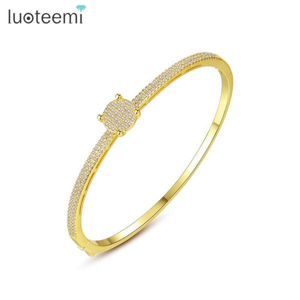 

luoteemi new design white gold or gold color bangles for women weeding party paved micro shiny cz fashion jewelry gifts bijoux, Black