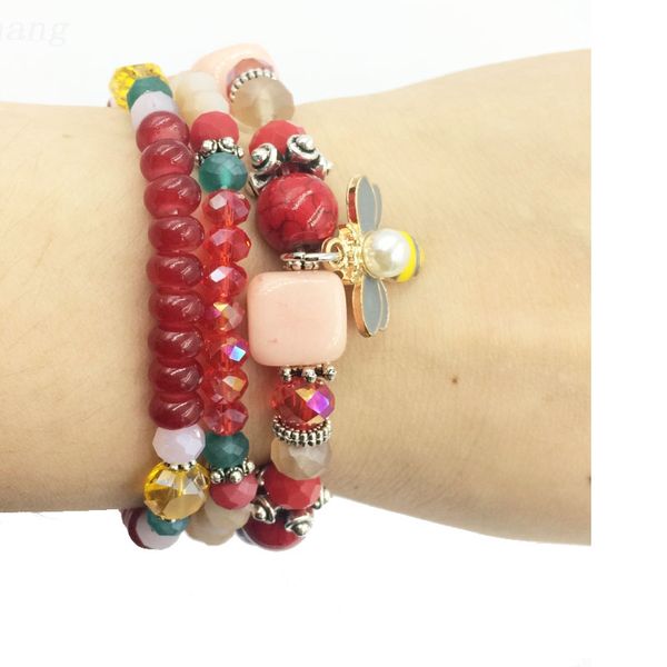

hangjing luxury trendy bee crystal bead bracelet for woman 2020 igner vintage adjustable gold charm natural stone bangle jewelry, Golden;silver