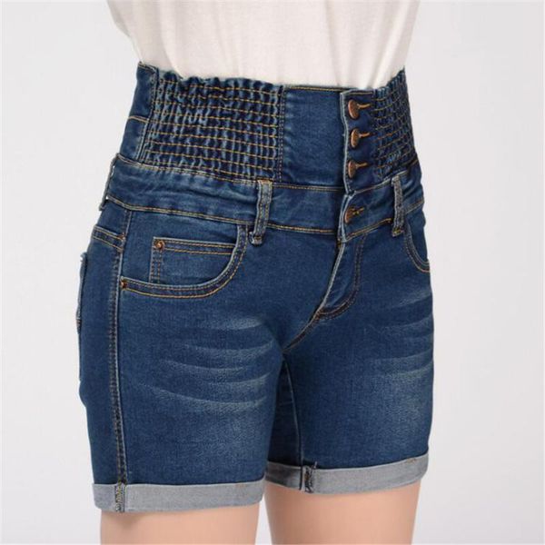 

high waist jeans woman cotton straight buckle elastic slim fit korean version women jeans mujer jean femme denim spodnie damskie, Blue