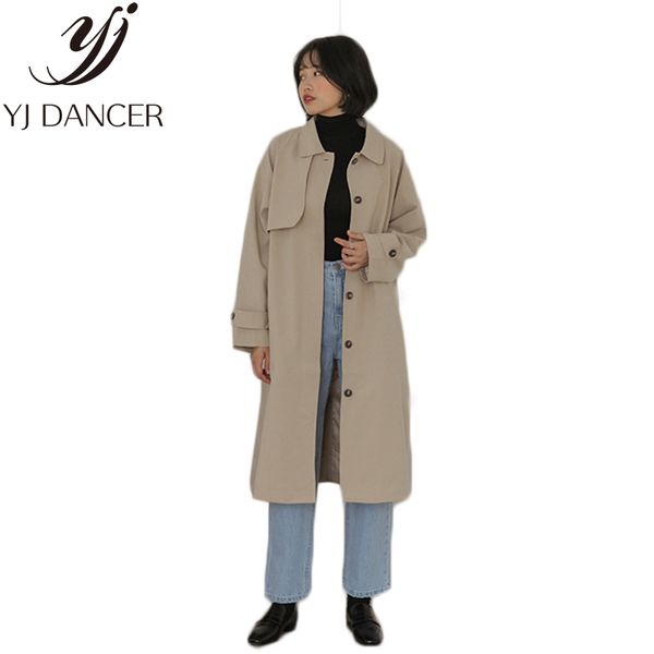 

2020 spring autumn new plus size fashion women loose size solid color h type long section windbreaker female coat ljj0124, Tan;black