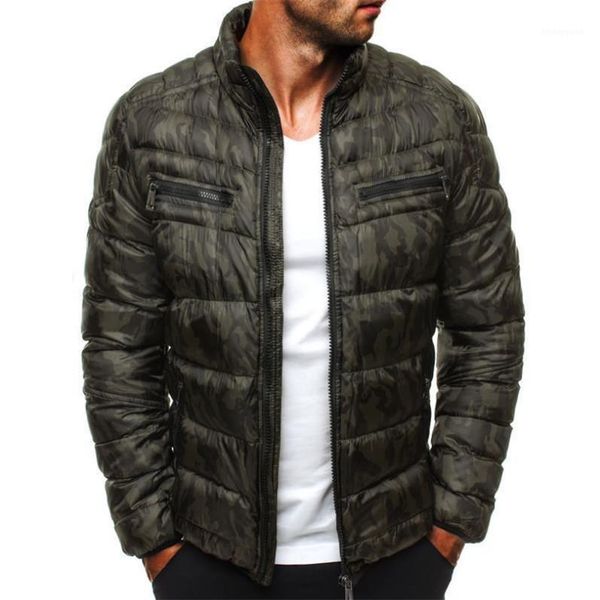 

zipper stand collar 19ss windbreaker warm coats winter down camouflage parkas jackets men, Black