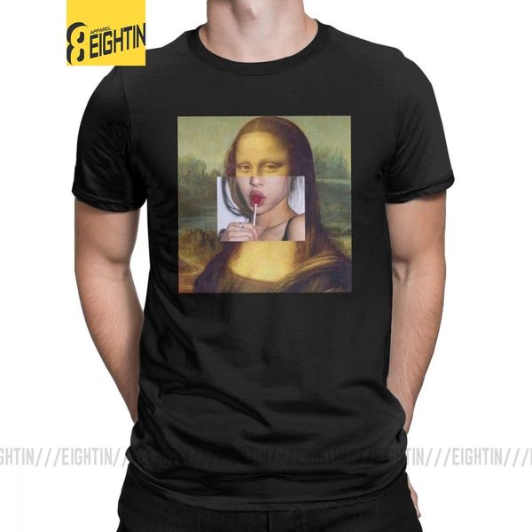 

gioconda mona lisa t-shirt men lollipop lips selfie artist retro t shirts vintage cotton short sleeved tee shirt new