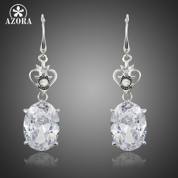 

азоры будильник сердце с elegant овальный яйцо clear кубического циркония камни серьги падение на день святого валентина подарок te0234, Silver