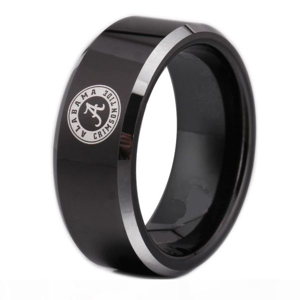 

customs engraving ring 8mm black with shiny edges alabama design tungsten wedding ring q170717, Slivery;golden