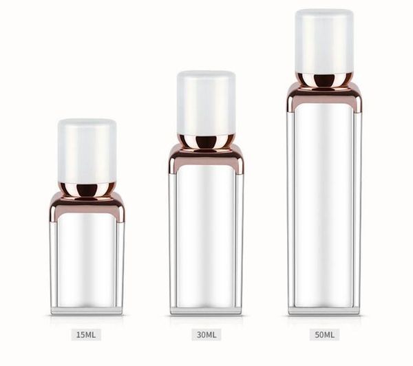 

15ml 30ml 50ml pearl white+rose gold square shape acrylic airless bottle for lotion emulsion liquid cosmetic packing sn119