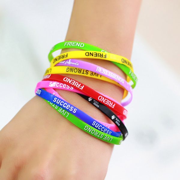 

colorful lot letter print silicone rubber bracelet wristband bracelet bangles silicone fashion jewelry brtk39, Golden;silver