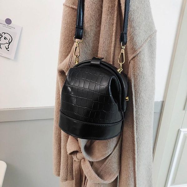 

female shoulder messenger bags retro stone pattern crossbody bags for women designer mini pu leather ladies' travel bucket bag