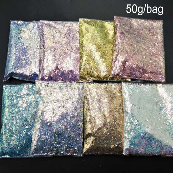 

nail glitter 50g laser flakes uv gel polish mix holo sparkly flakies for art decoration holographic sequins pailette mt09b, Silver;gold
