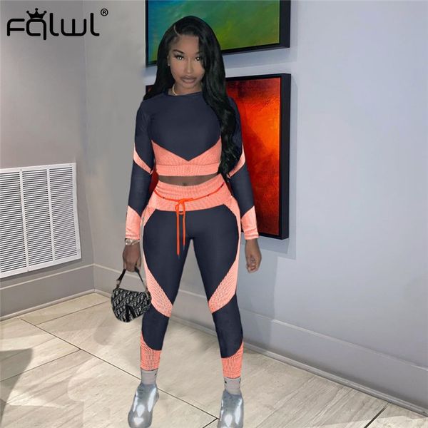 

fqlwl patchwork two 2 piece set women tshirts outfits streetwear long sleeve crop leggings women tracksuit female sweatsuit, Gray