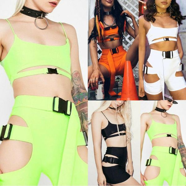 

new style women set fashion ladies ladies bodycon short sleeveless summer casual solid pure color bandage two-piece set 2020 hot, White