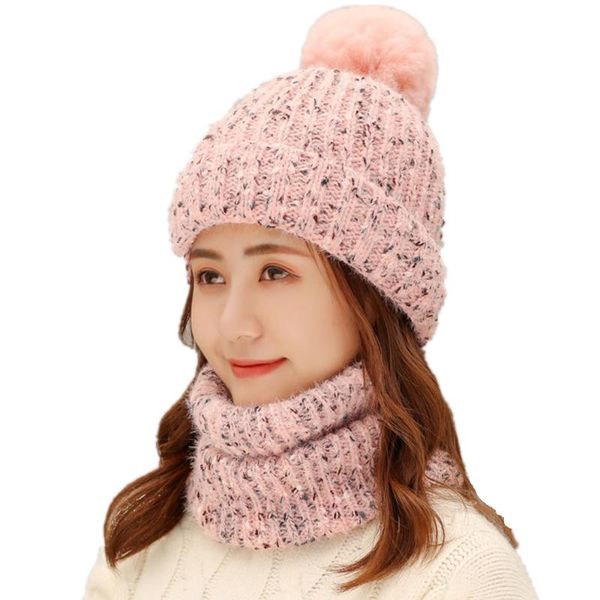 

fashion lady windproof outdoor bonnet wool capsmixed color knit hat women winter velvet thickening beanie skullies hats, Blue;gray