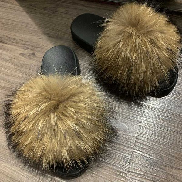 

slippers real fur ladies women natural slides, Black