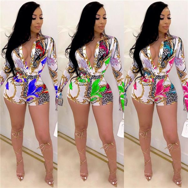 

rompers suits fashion tailored collar female clothing v neck women designer jumpsuits print cardigan casual, Black;white