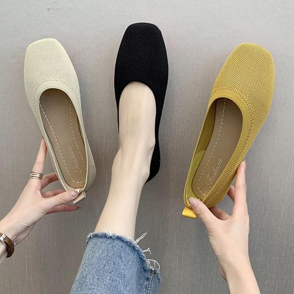 

женщины knit stretch flats сплошной цвет скольжению на обувь для женщин лодка обувь черный мокасины желтый основные мелкая single 8488n, Black