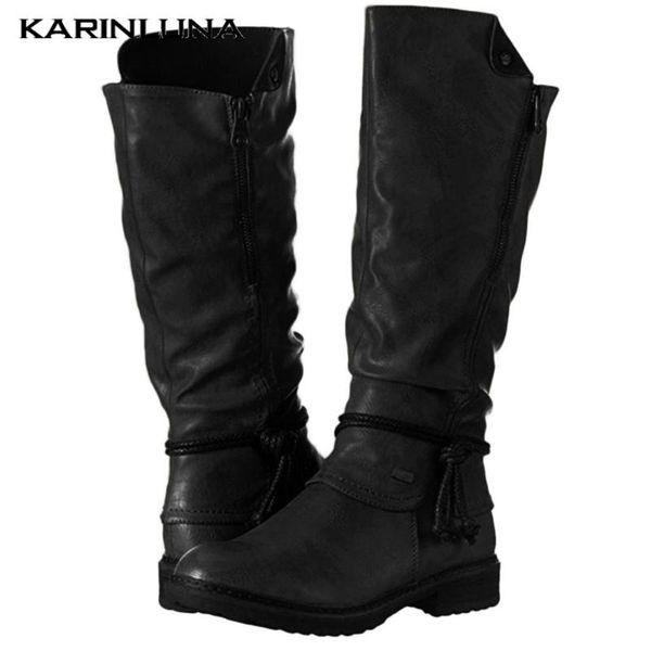 

boots karin large sizes 43 vintage winter woman shoes knee high riding, Black