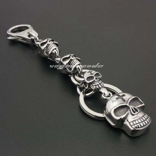 

unique 316l stainless steel cross skull mens biker rocker punk keychain 6k010kc, Slivery;golden