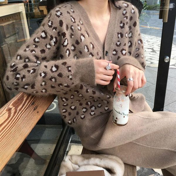 

sweaters casual long sleeve sweaters fashion knit single breasted coat women v-neck leopard cardigan, White;black