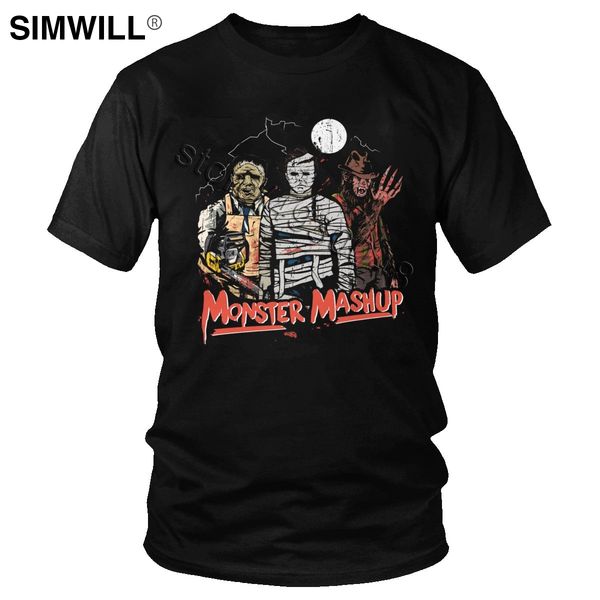 

horror monster mashup t-shirt men short sleeved cotton t-shirts crew neck movie poster tee retro oversize graphic apparel