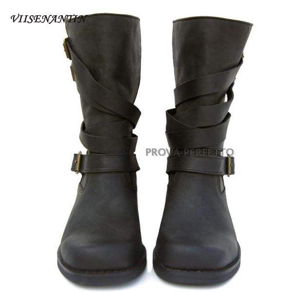 

пряжка пояса сделать старые кожаные ботинки женщин против скольжения говядины сухожилия толстой подошвы толщины пятки кожи марочных однополо, Black