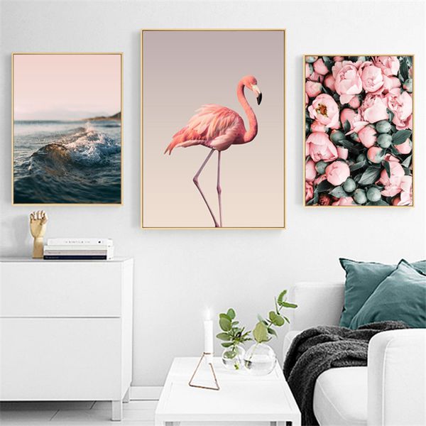 

paintings flamingo flower nordic canvas painting seascape wall art print picture for living room bedroom home decor no frame