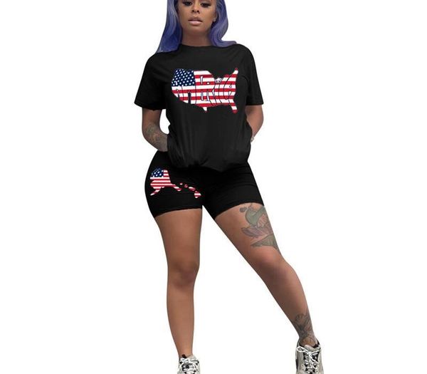 

casual short sleeve us flag pattern two piece sets women two piece summer outfits womens 2 piece short sets, Gray