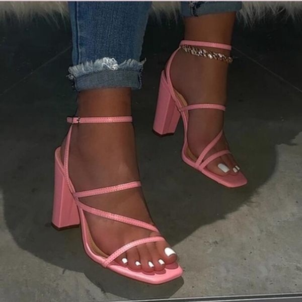 

2020 summer new thick heel thin belt fairy wind jelly sandals, Black