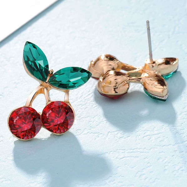 

stud fashion cute sweet honey green petals red peach crystal big cherry earrings for women wedding casual charm, Golden;silver