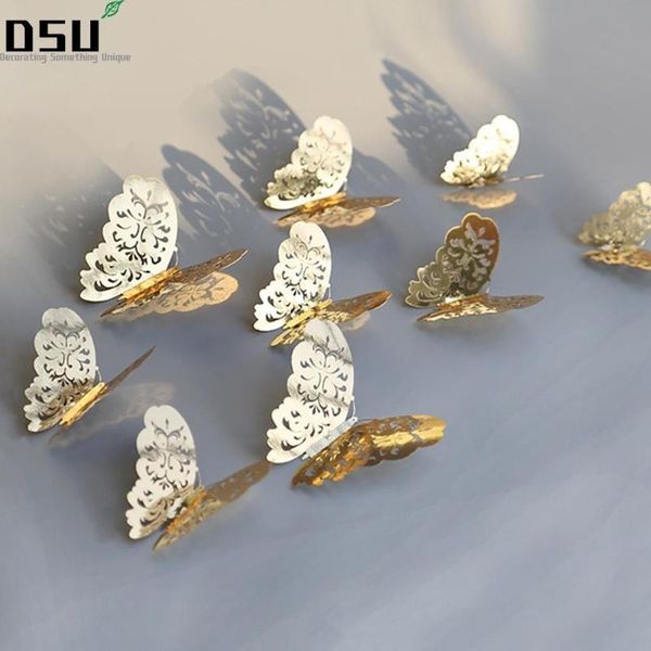 

wallpapers 12pcs 3d hollow-out butterfly wall sticker elegant metal texture mural decoration for living bedroom gift30 wallpaper