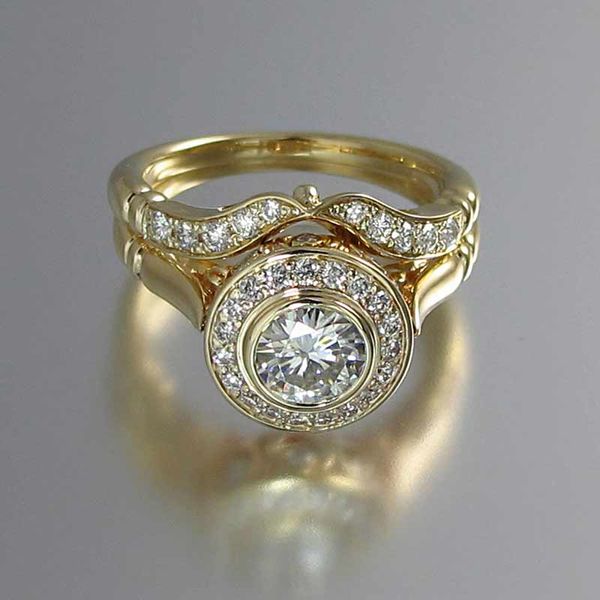 

junerain марка золотой цвет 2pc свадебные кольца наборы romantic proposal обручальные кольца foe женщин модный круглый камень установка опто, Silver
