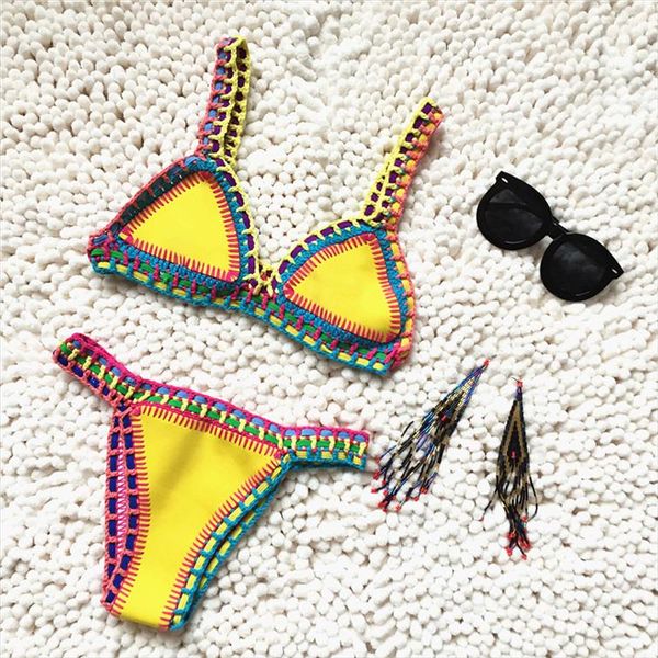 

2020 new arrivals summer girls fashion yellow white blue black knitting two piece bikinis swimsuits, Gray