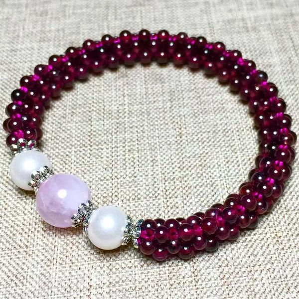 

joursneige natural rose garnet bracelet hand made 3-4mm bead crystal bracelets multilayer for women bracelets jewelry, Golden;silver