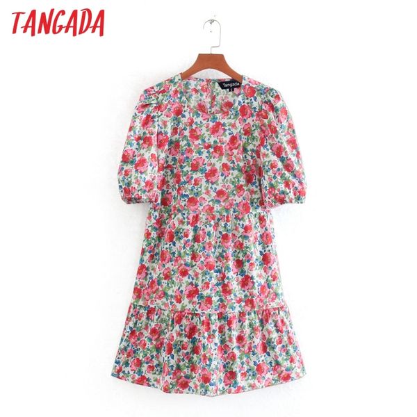 

tangada 2020 fashion women flowers print summer dress puff short sleeve ladies 70s ruffles mini dress ce313 c200919, Black;pink