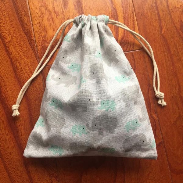 

cotton linen drawstring sorted pouch party gift bag print elephant mum & baby yile
