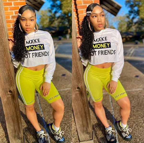 

2020 new popular womens tight sports printed shorts suit, Black;white