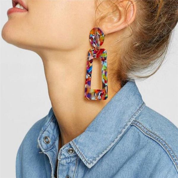 

new bohemian style acetate geometric rectangle drop earrings for women fashion resin acrylic irregular dangle earring mix colors lx, Silver