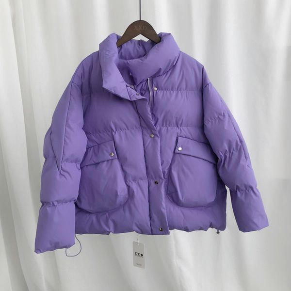 

women's down & parkas [ewq] winter 2021 multi colors ladies thick fashion big pocket short casual cotton-padded coats purple plus size, Black