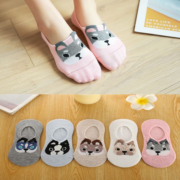 

5pairs/lot boat socks non-slip women's socks korean style cute cartoon breathable cotton invisible women's fashion, Black;white