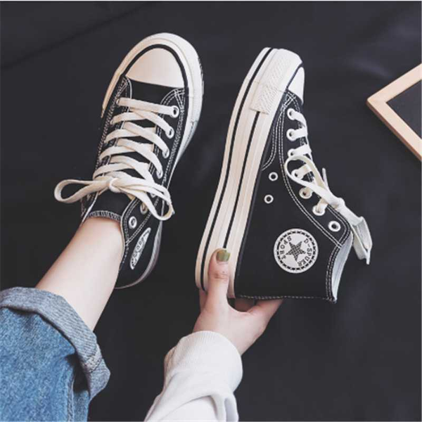 

fashion women canvas shoes trend platform shoes new comfortable breathable thick bottom vulcanized women, Black
