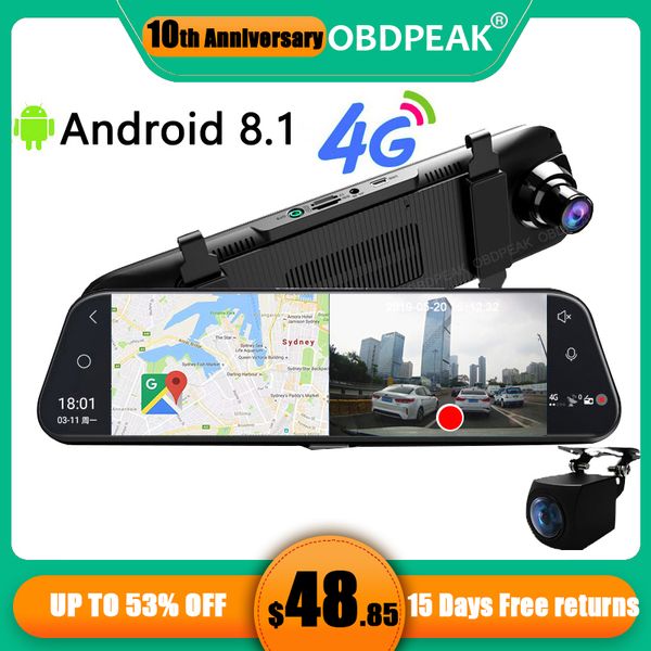 

android 8.1 4g car dvr 10" stream rearview mirror fhd 1080p adas dashcam camera video recorder auto registrar dash cam gps dvrs